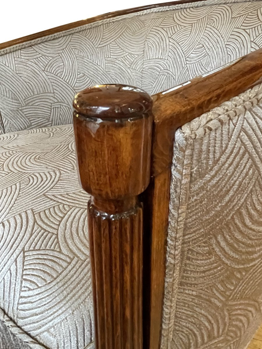 Élégante paire de fauteuils Bergère Art Déco français, vers 1925. En hêtre teinté.-photo-7