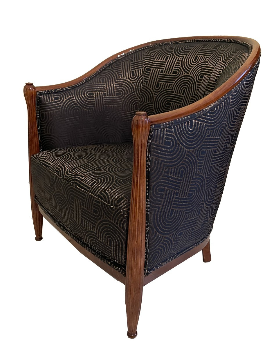 Élégante paire de fauteuils Bergère Art Déco français, vers 1925. En hêtre teinté.-photo-2