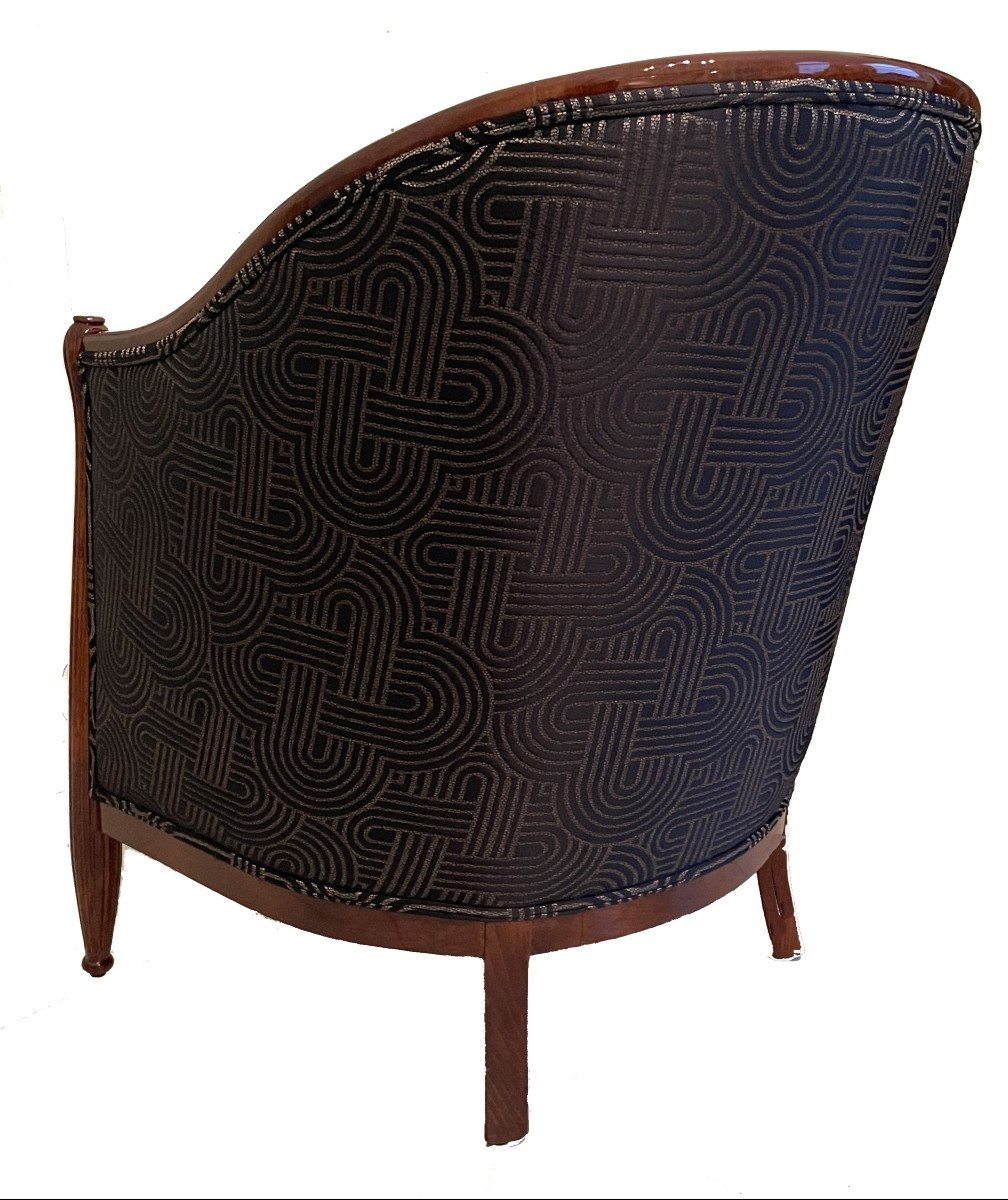 Élégante paire de fauteuils Bergère Art Déco français, vers 1925. En hêtre teinté.-photo-3
