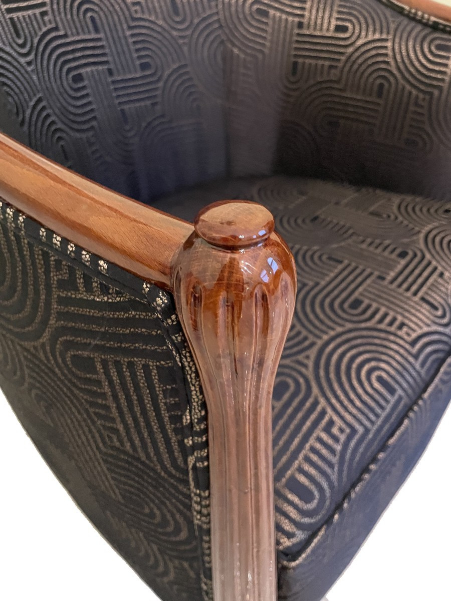 Élégante paire de fauteuils Bergère Art Déco français, vers 1925. En hêtre teinté.-photo-4