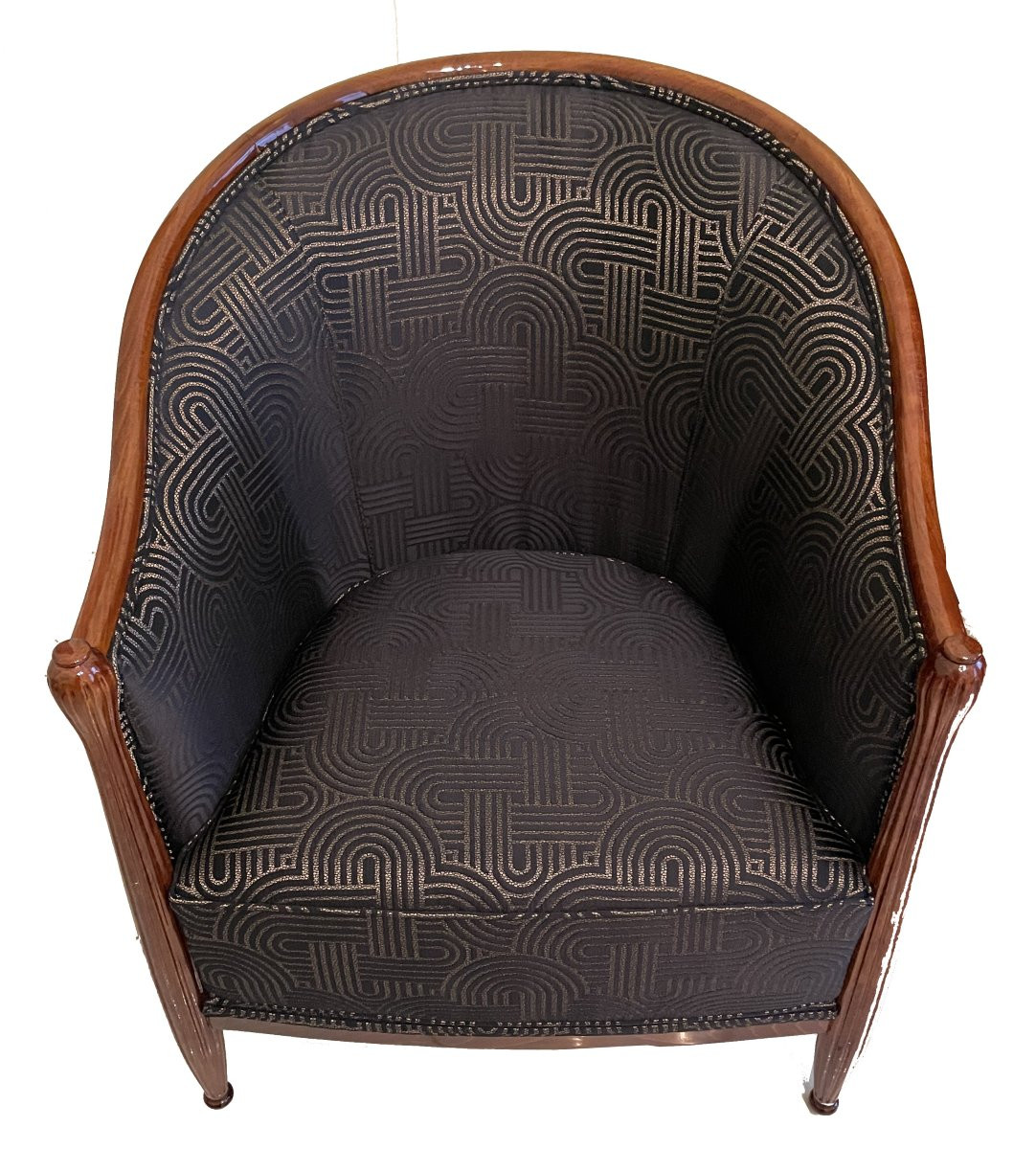 Élégante paire de fauteuils Bergère Art Déco français, vers 1925. En hêtre teinté.-photo-2