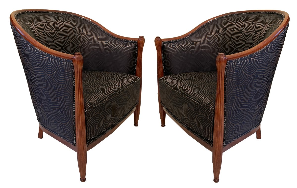 Élégante paire de fauteuils Bergère Art Déco français, vers 1925. En hêtre teinté.-photo-3