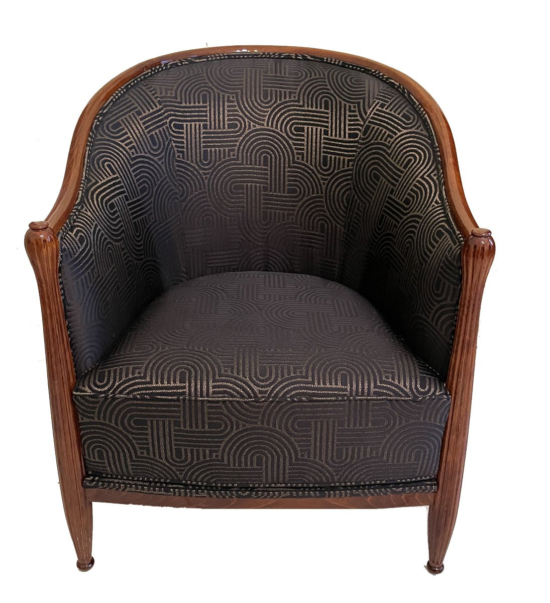 Élégante paire de fauteuils Bergère Art Déco français, vers 1925. En hêtre teinté.-photo-4