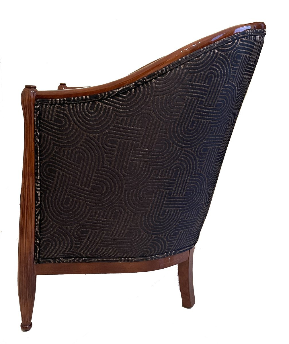 Élégante paire de fauteuils Bergère Art Déco français, vers 1925. En hêtre teinté.-photo-8