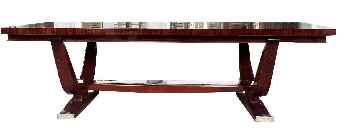 Table à rallonges Art déco de style musée Table à manger Art déco française en palissandre.