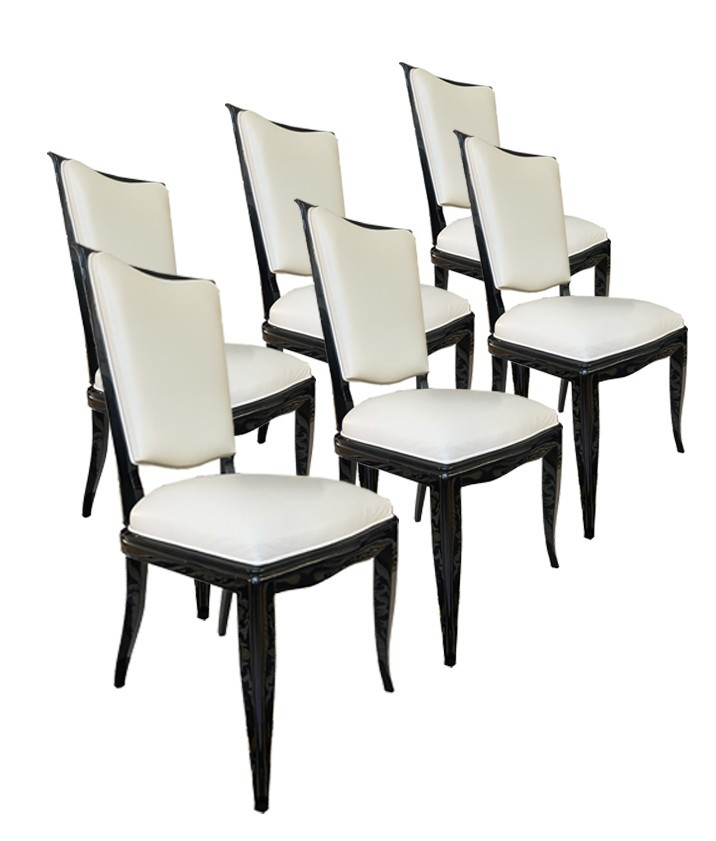 Ensemble élégant de 6 chaises Art déco identiques.  France, vers 1925. Chaises à haut dossier -photo-3
