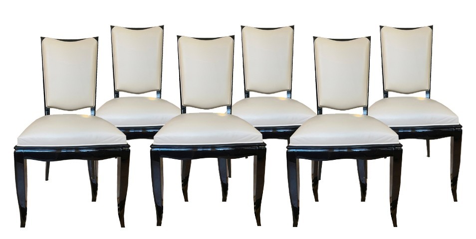 Ensemble élégant de 6 chaises Art déco identiques.  France, vers 1925. Chaises à haut dossier 