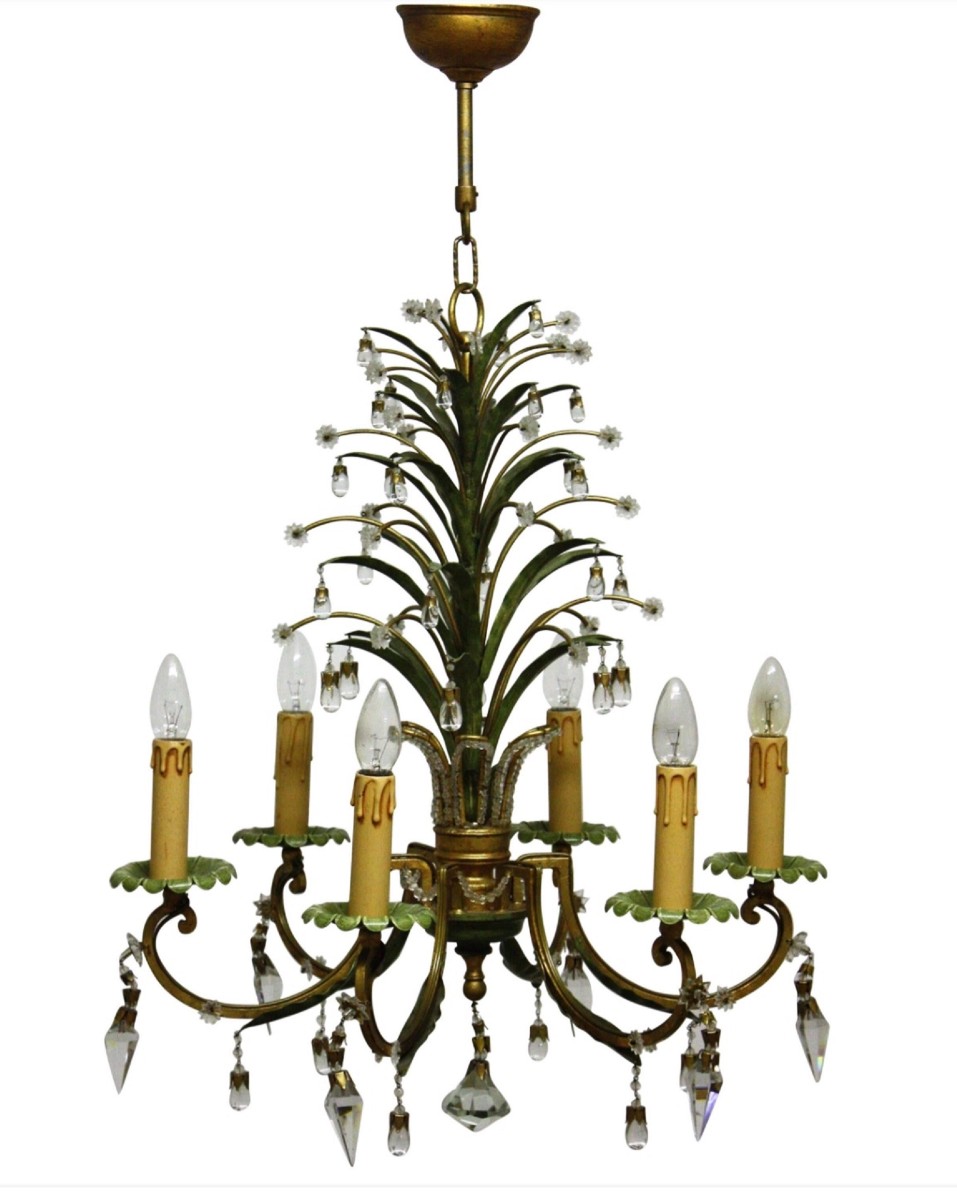Giovanni Banci Design Chandelier In Coloured Metal, Florence, Circa 1960.