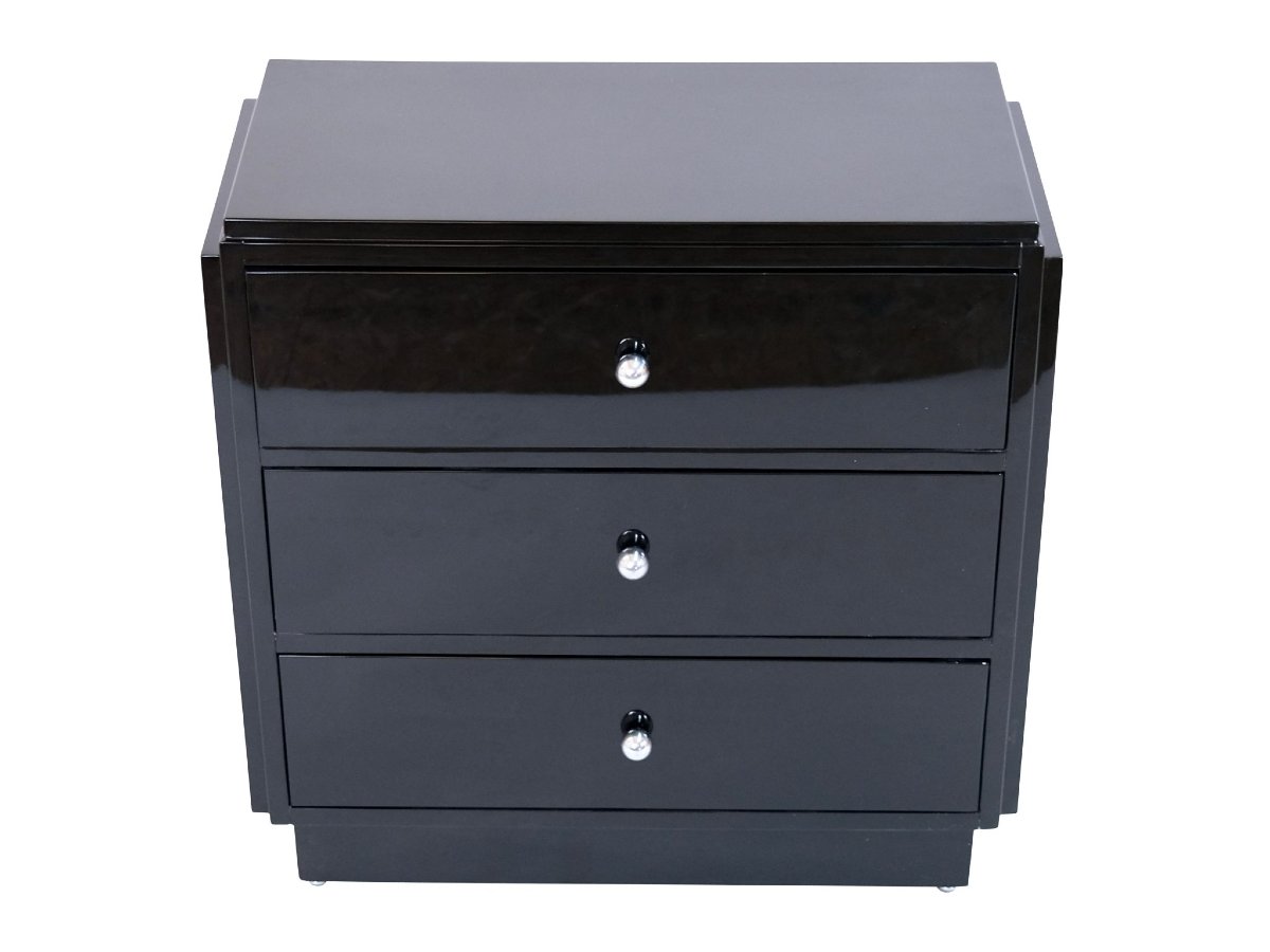 Commode Art déco élégante en laque noire. France, vers 1930. Posée sur un piédestal.-photo-2