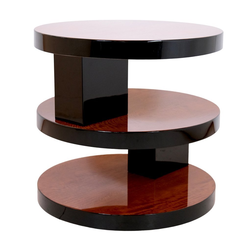 Round Art Deco Side Table, Cubist Style. France, Circa 1925. Satin Wood And Black Lacquer.-photo-3
