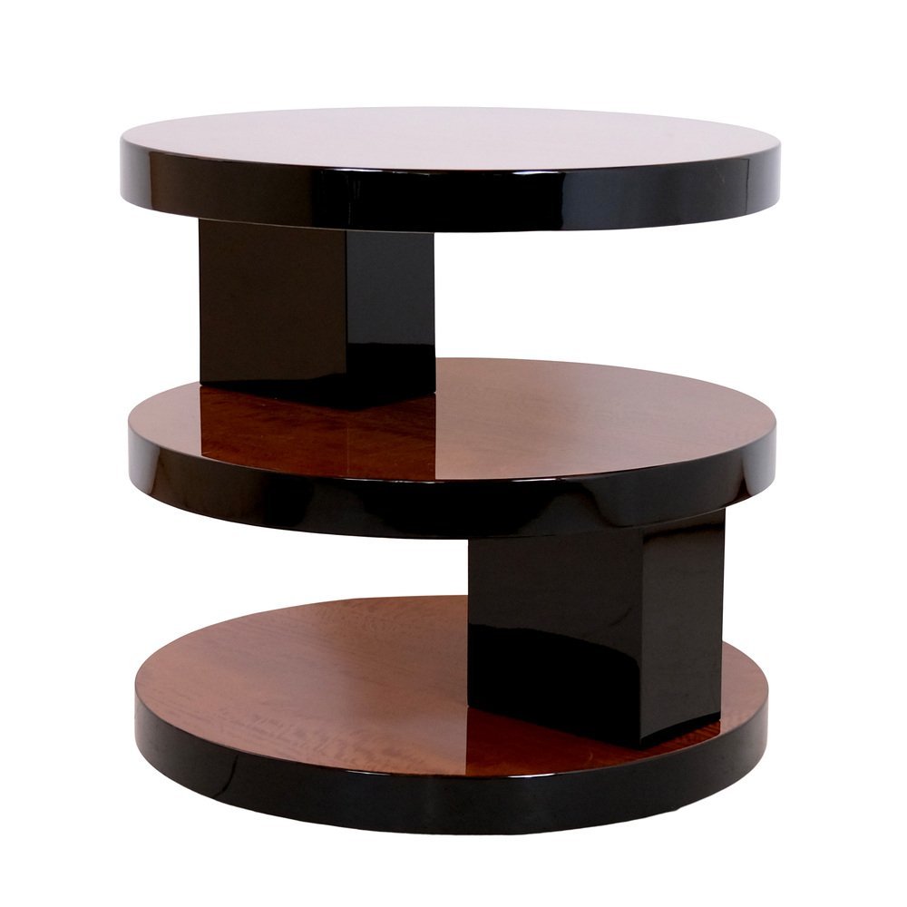 Round Art Deco Side Table, Cubist Style. France, Circa 1925. Satin Wood And Black Lacquer.-photo-4