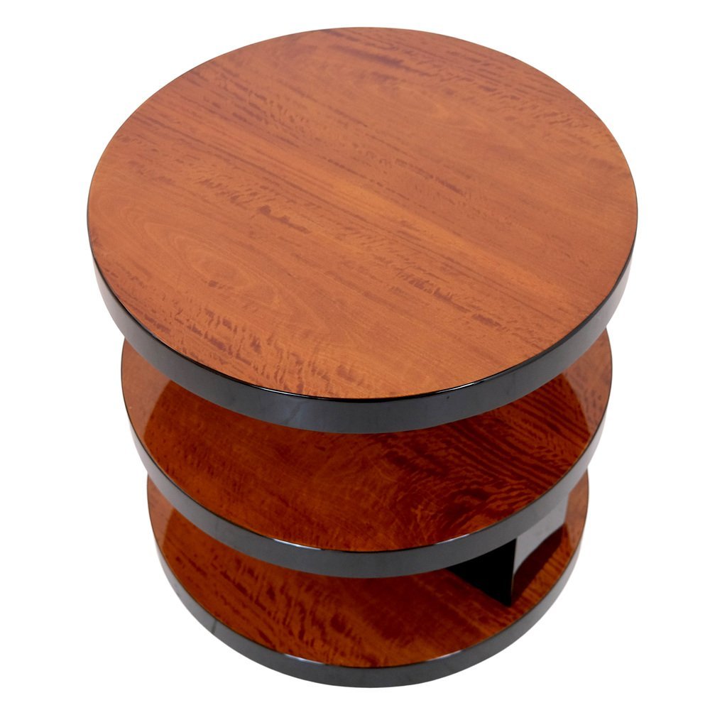 Round Art Deco Side Table, Cubist Style. France, Circa 1925. Satin Wood And Black Lacquer.-photo-5