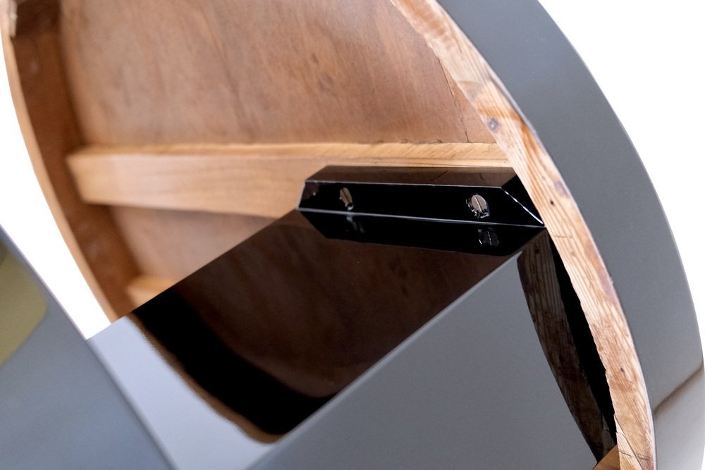 Round Art Deco Side Table, Cubist Style. France, Circa 1925. Satin Wood And Black Lacquer.-photo-8