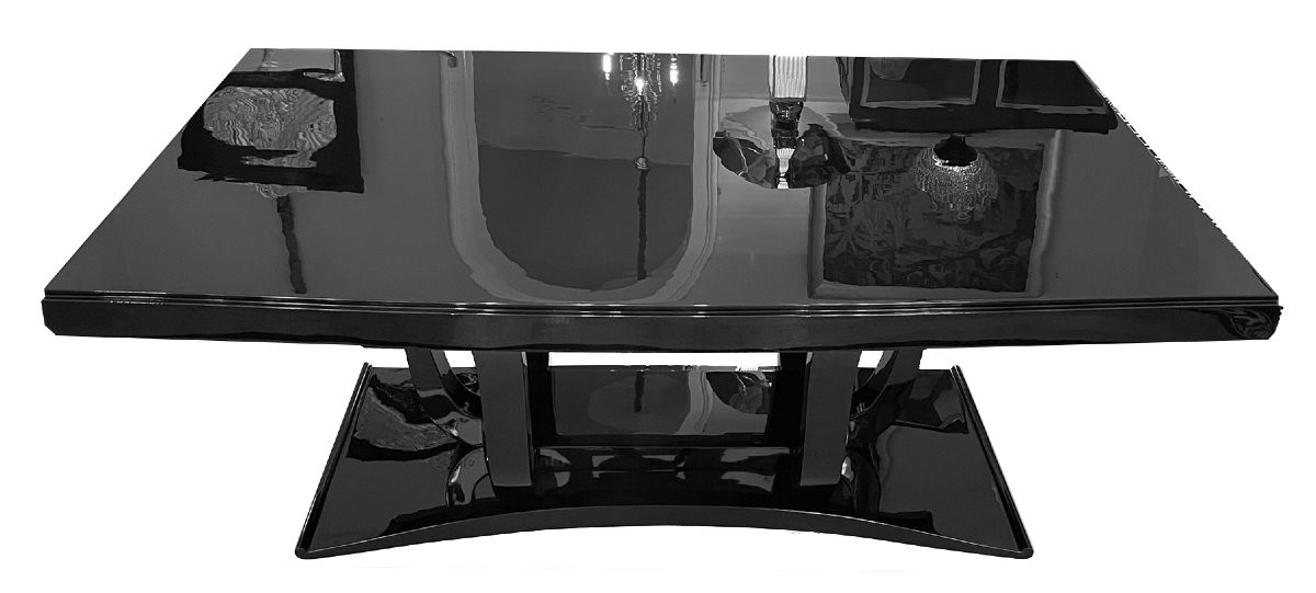 Art Deco Dining Table In Black Lacquer, France, Circa 1930, Tulip-shaped Base With 6 -photo-3