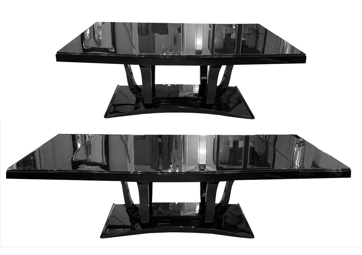 Art Deco Dining Table In Black Lacquer, France, Circa 1930, Tulip-shaped Base With 6 -photo-8
