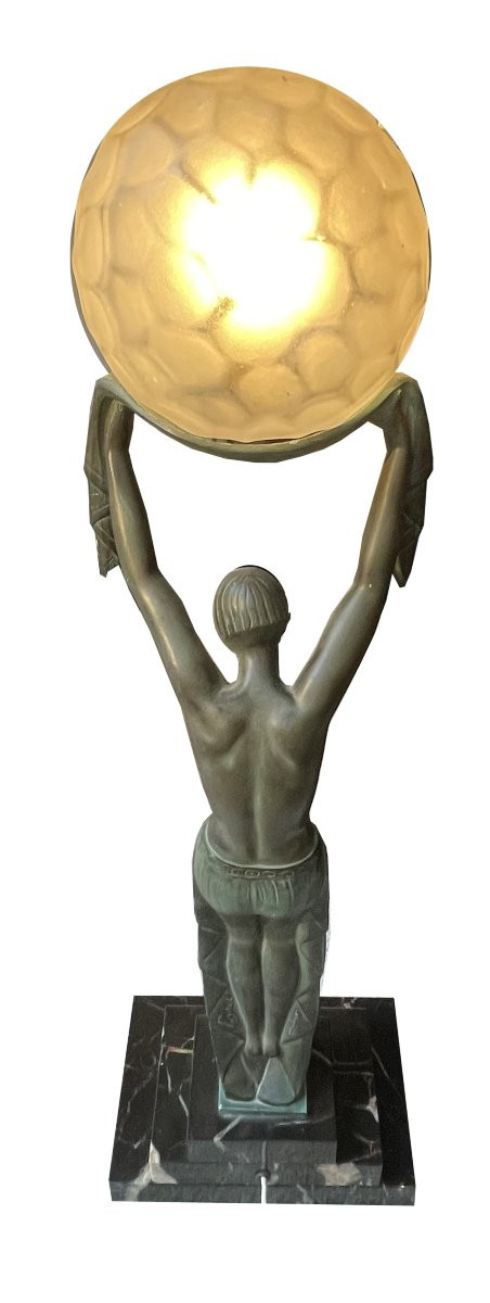  Lampe en bronze, signée « Fayral » et « Le Verrier », F. vers 1930, globe en verre d'originale-photo-7