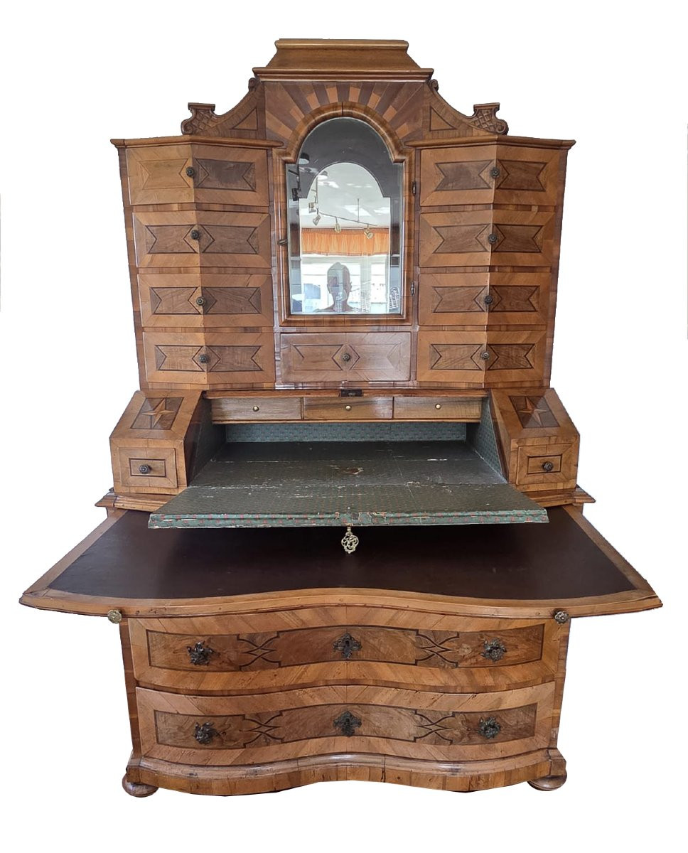 Drop-front Secretary Desk, Southern Germany, Circa 1760, Walnut Veneer, Central Locking Mechanism-photo-2