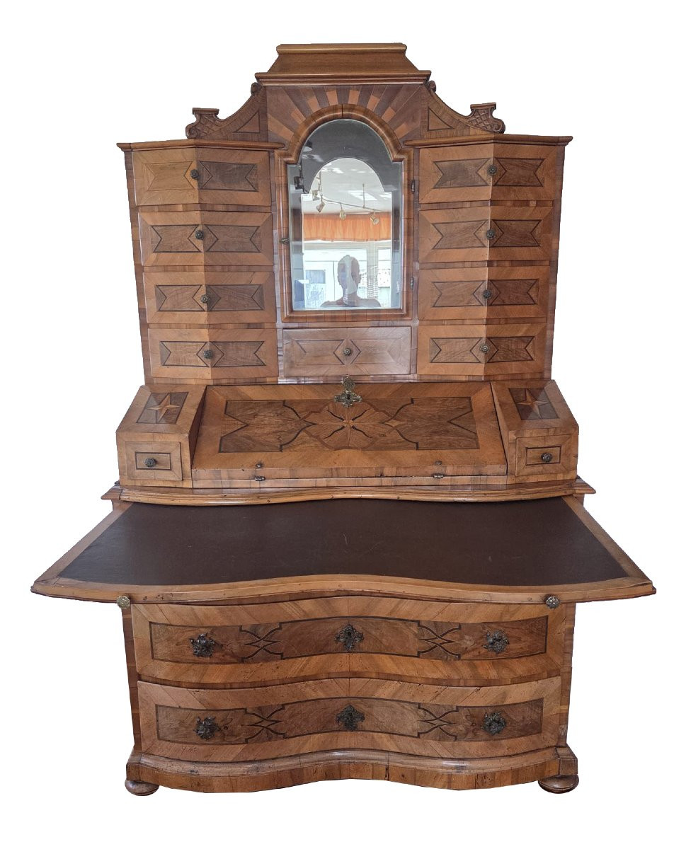 Drop-front Secretary Desk, Southern Germany, Circa 1760, Walnut Veneer, Central Locking Mechanism-photo-3