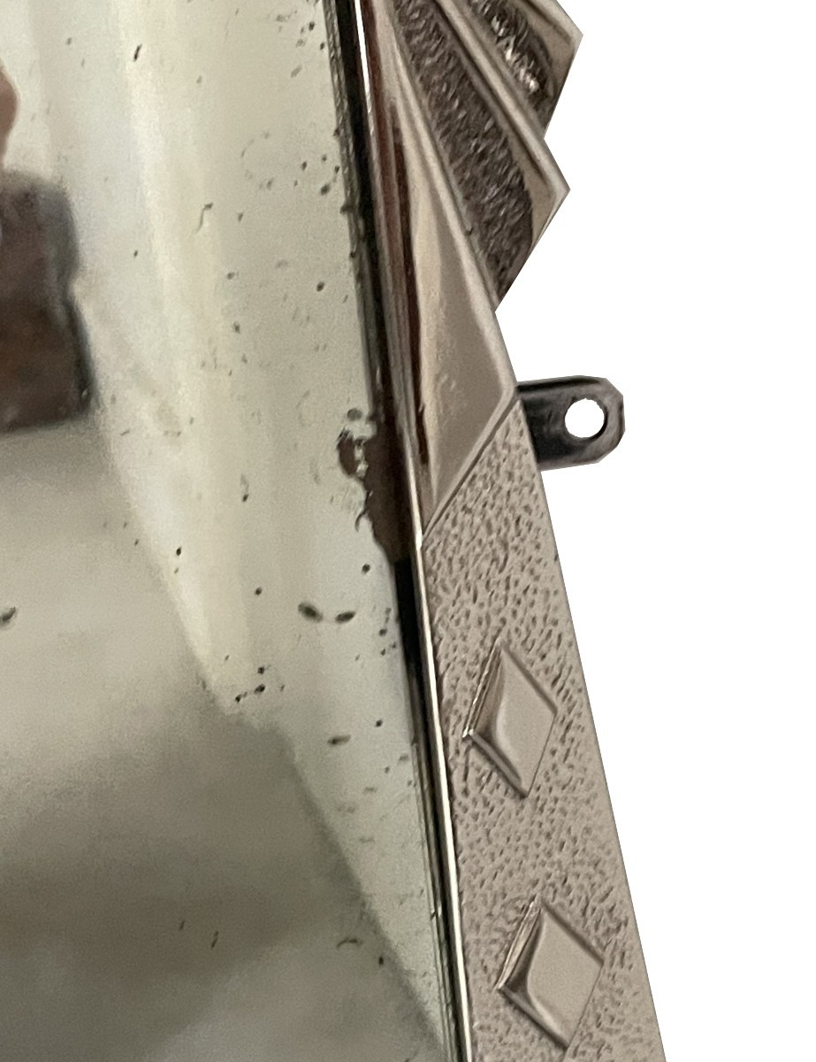 Masterpiece Art Deco Mirror Adorned With A Springbok, France, Circa 1930. Nickel-plated Bronze.-photo-4