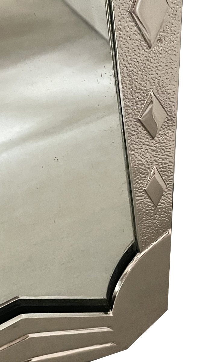 Masterpiece Art Deco Mirror Adorned With A Springbok, France, Circa 1930. Nickel-plated Bronze.-photo-4