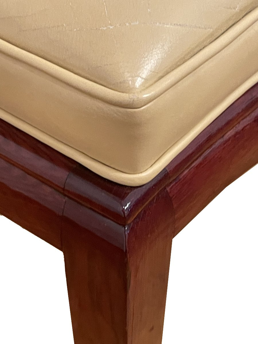 Set Of 8 Identical Art Deco Chairs, 1930, Rio Rosewood, 2 Black Leather, 6 Beige-photo-2