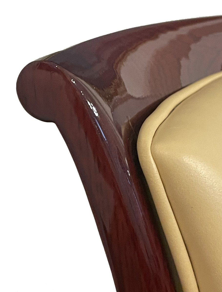 Set Of 8 Identical Art Deco Chairs, 1930, Rio Rosewood, 2 Black Leather, 6 Beige-photo-3