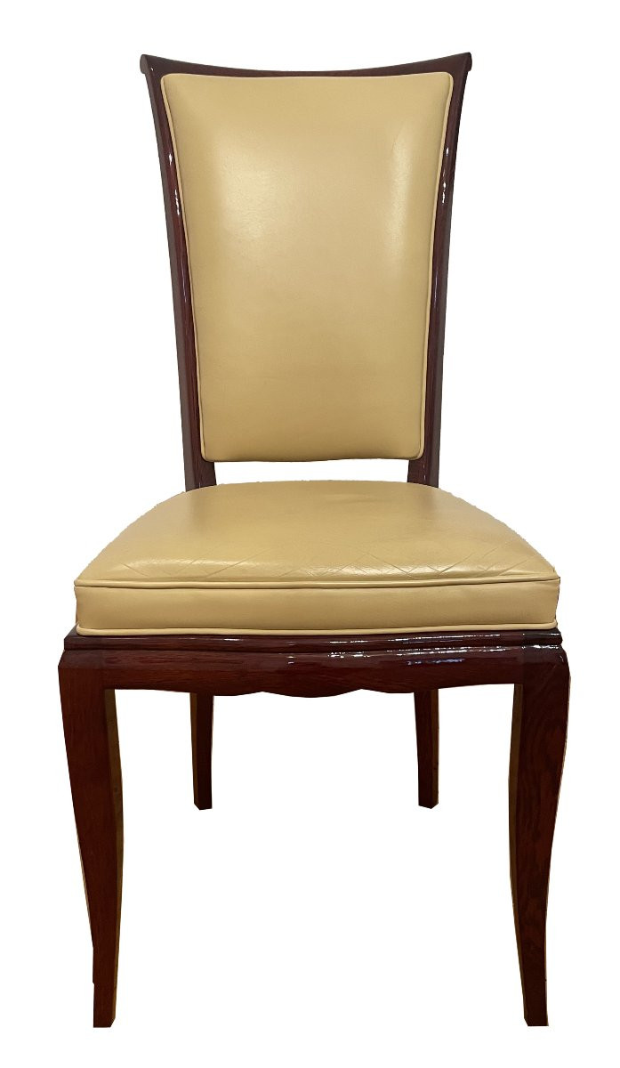 Set Of 8 Identical Art Deco Chairs, 1930, Rio Rosewood, 2 Black Leather, 6 Beige-photo-4