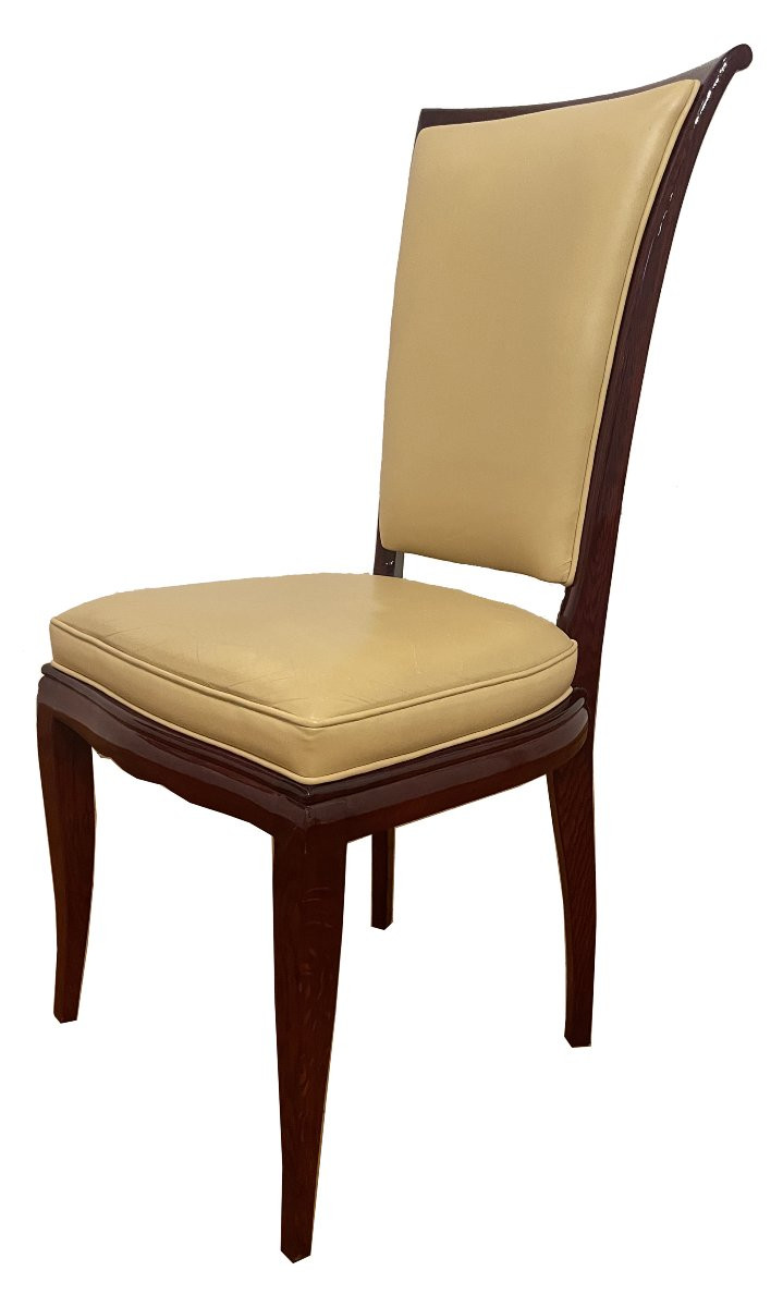 Set Of 8 Identical Art Deco Chairs, 1930, Rio Rosewood, 2 Black Leather, 6 Beige-photo-2