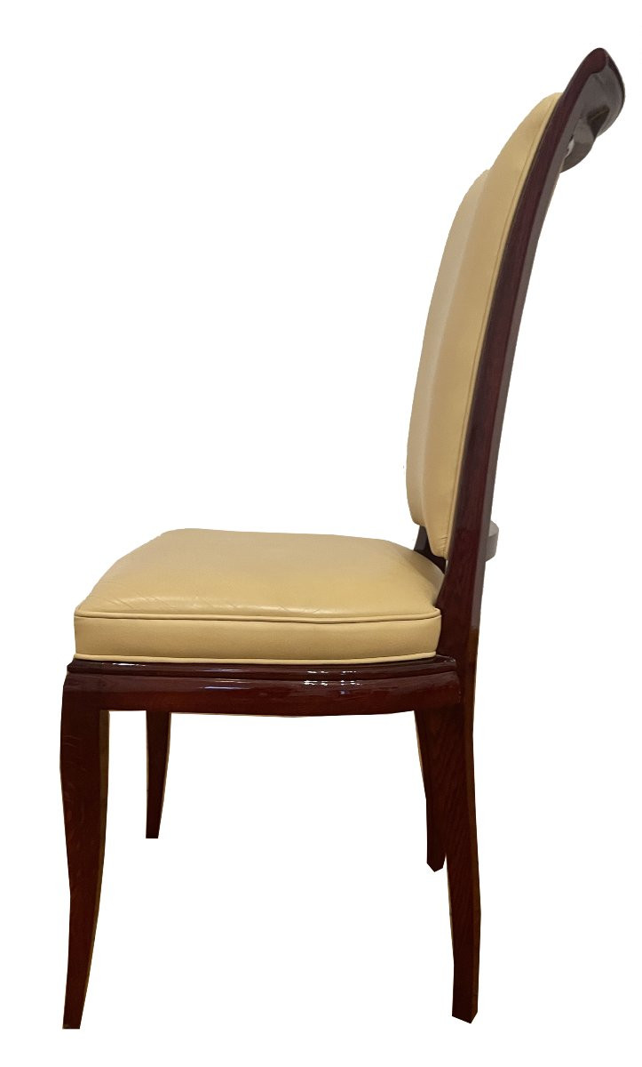 Set Of 8 Identical Art Deco Chairs, 1930, Rio Rosewood, 2 Black Leather, 6 Beige-photo-3