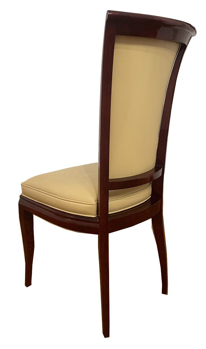 Set Of 8 Identical Art Deco Chairs, 1930, Rio Rosewood, 2 Black Leather, 6 Beige-photo-4