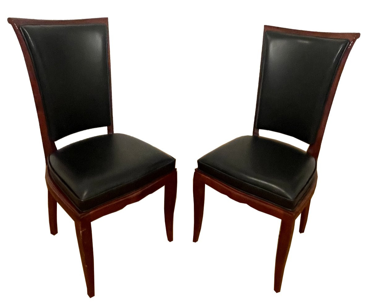 Set Of 8 Identical Art Deco Chairs, 1930, Rio Rosewood, 2 Black Leather, 6 Beige-photo-7