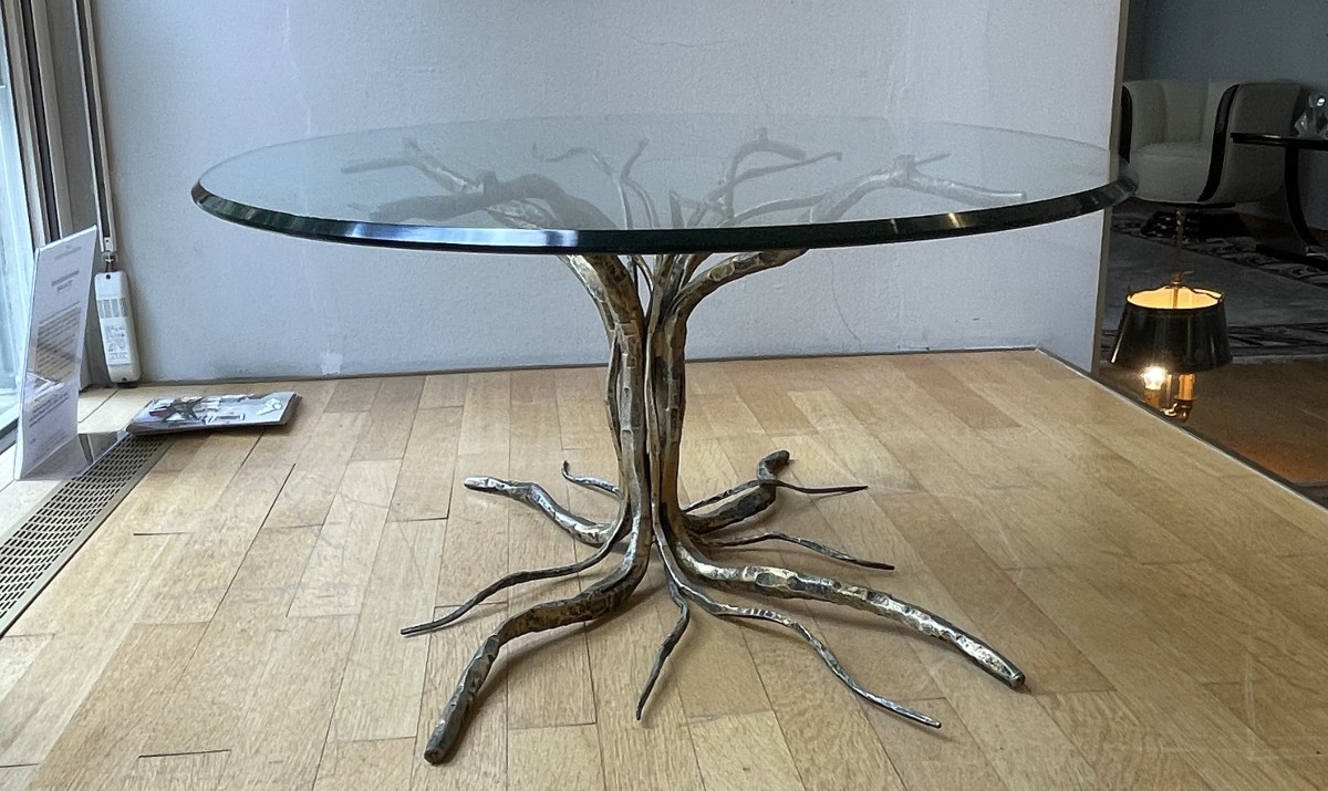 Table basse signée « Marsura »  Italie vers 1970  Base en bronze en forme de racine-photo-3