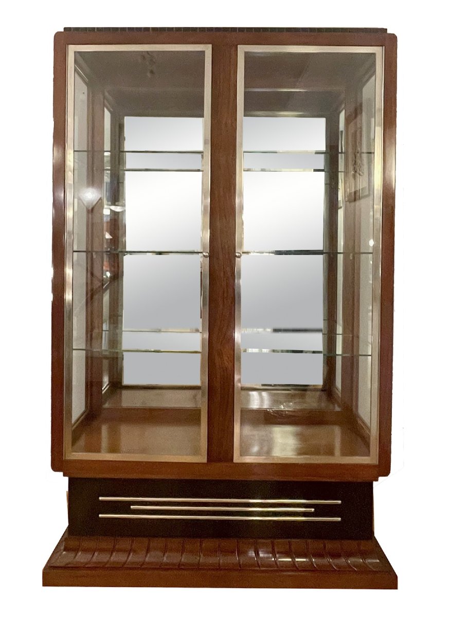 Élégante vitrine Art déco vitrée sur trois faces, France, vers 1930, placage de palissandre.-photo-1