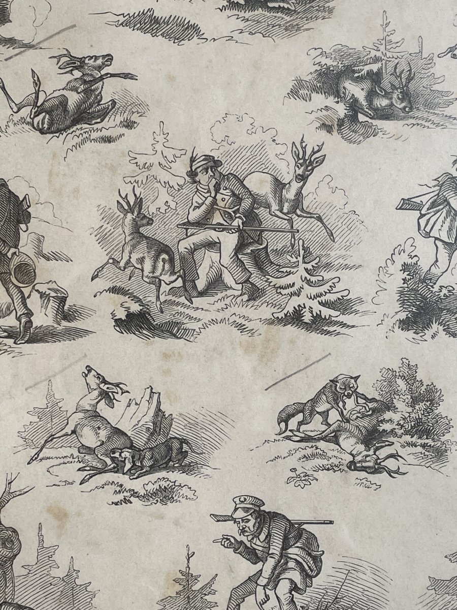 Chasse au chevreuil I, gravure sur bois signée de Max Haider, Allemagne, vers 1860.-photo-4