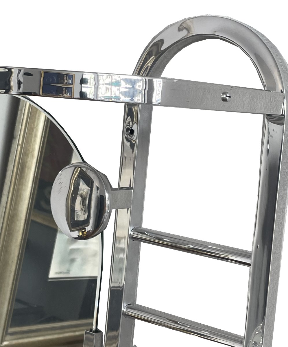 Art Deco Wardrobe, France, Circa 1925  Polished Aluminum  Mirror, Hat Rack, And Shelf -photo-1