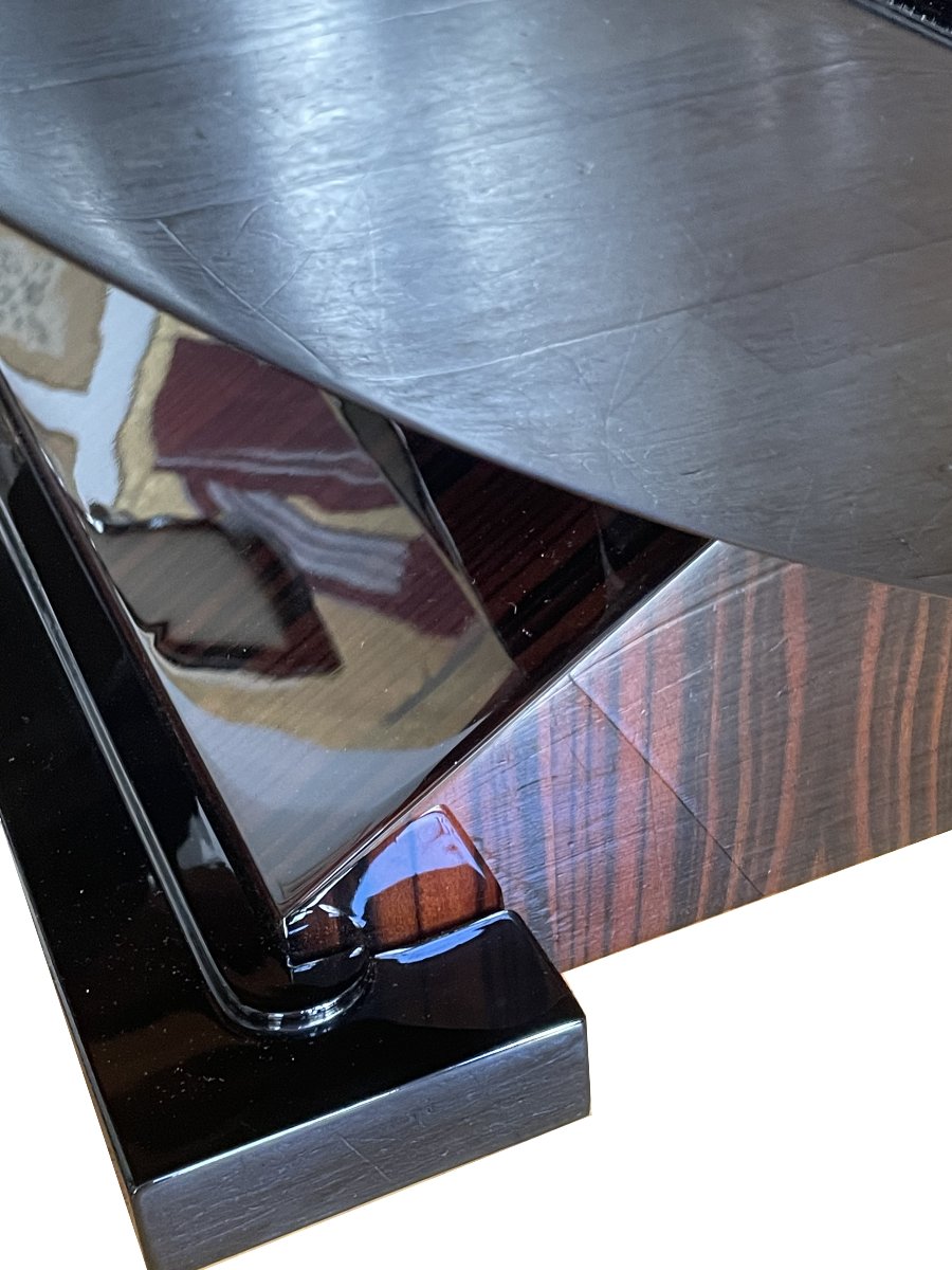 OriginalTable à manger Art déco française en macassar avec pied en forme de gondole sculptural -photo-2