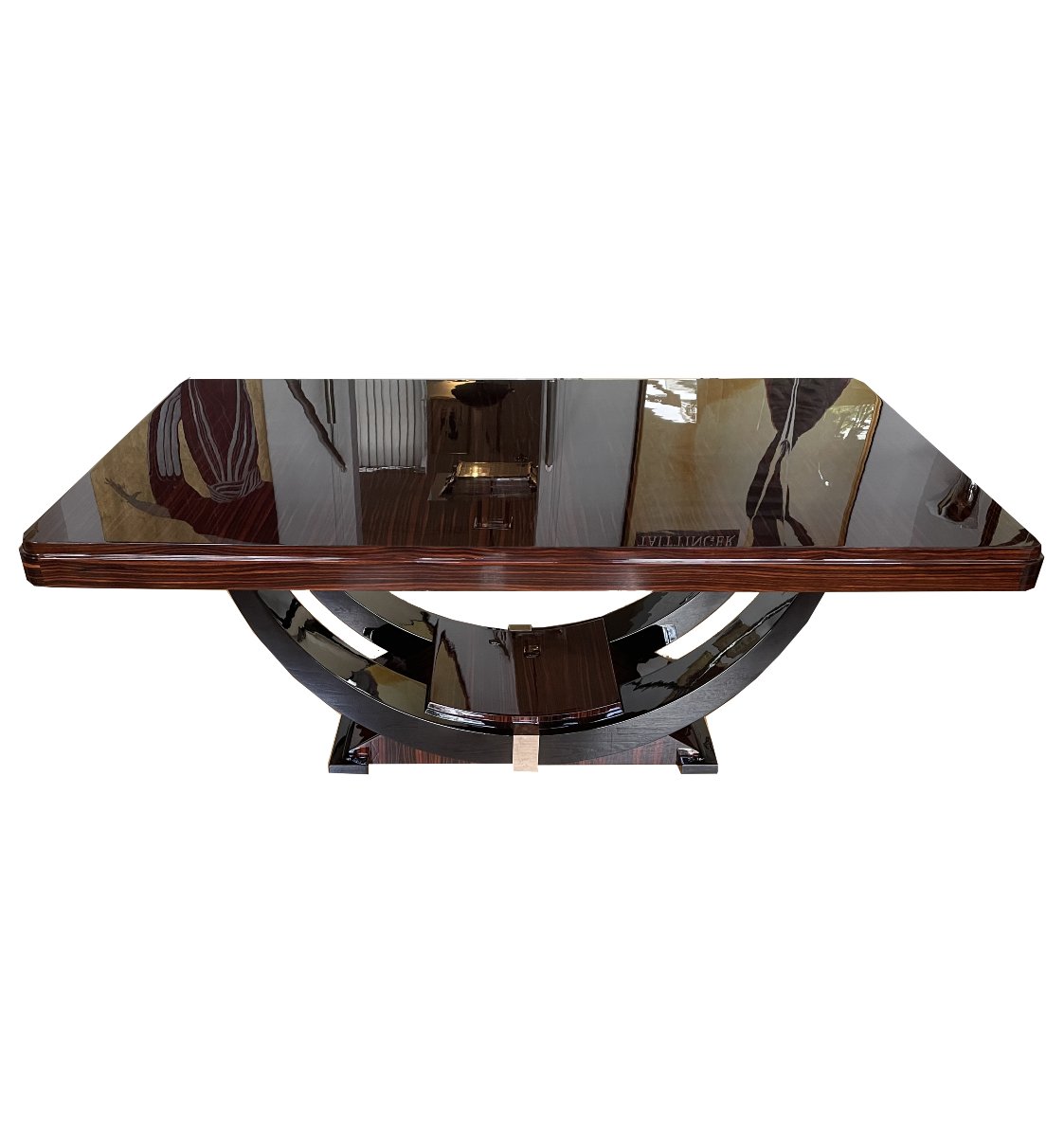 OriginalTable à manger Art déco française en macassar avec pied en forme de gondole sculptural -photo-4