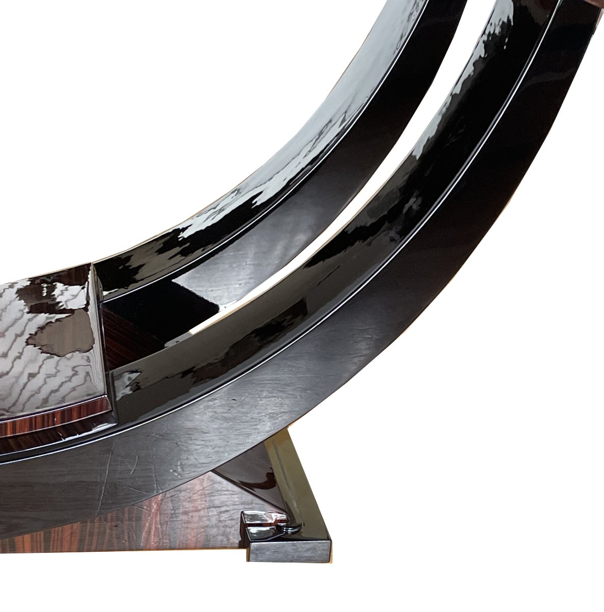 OriginalTable à manger Art déco française en macassar avec pied en forme de gondole sculptural -photo-6