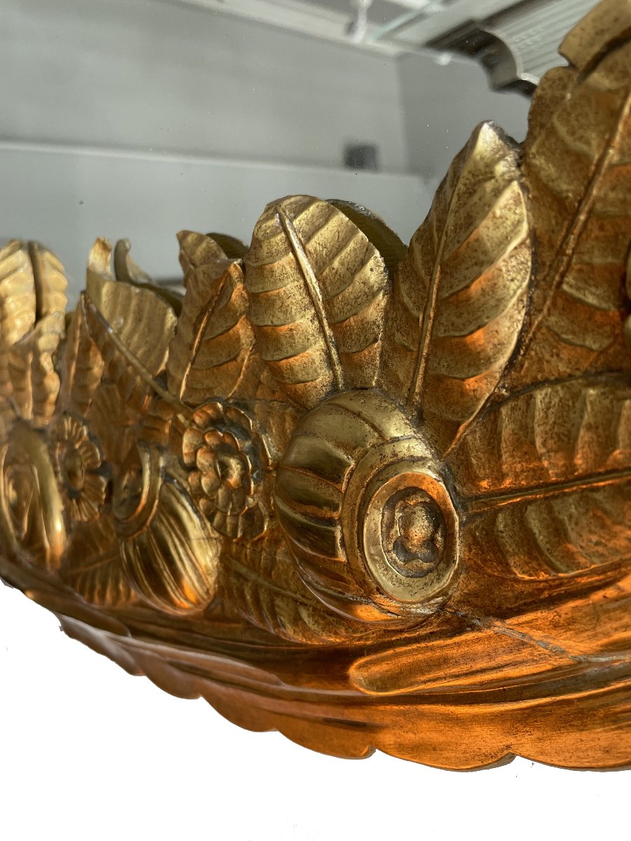 Art Deco Mirror Rare Oval Art Deco Mirror, France, Circa 1925.  Beautifully Carved And Gilded -photo-4