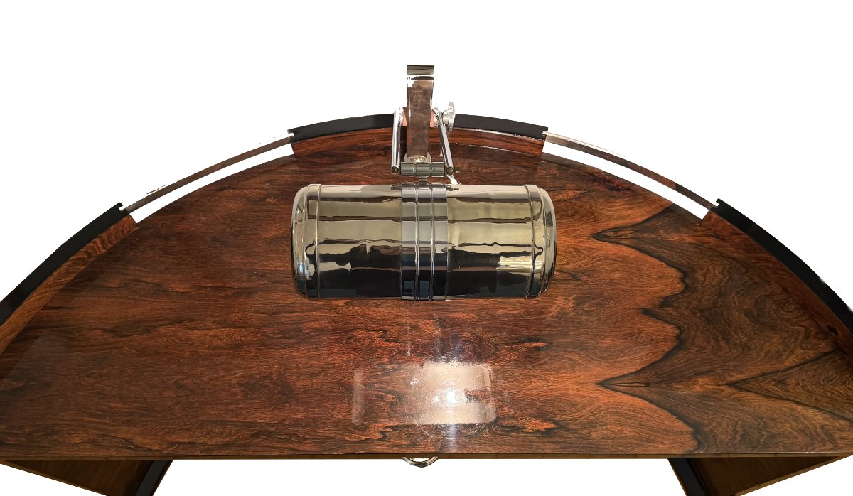 Art Deco Half-moon Desk With Built-in Lamp, France, Probably Circa 1930–1935. Rare Desk -photo-2