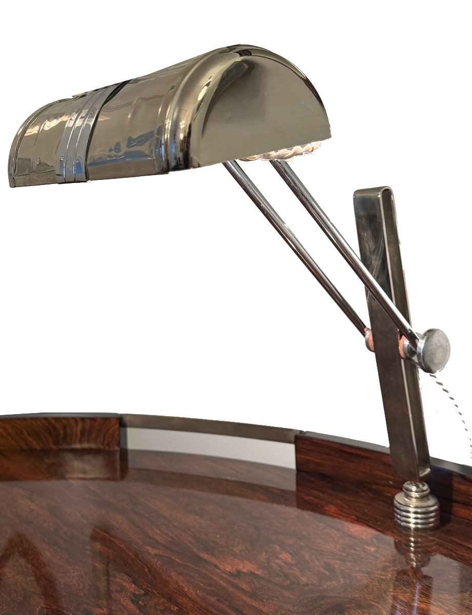 Art Deco Half-moon Desk With Built-in Lamp, France, Probably Circa 1930–1935. Rare Desk -photo-3