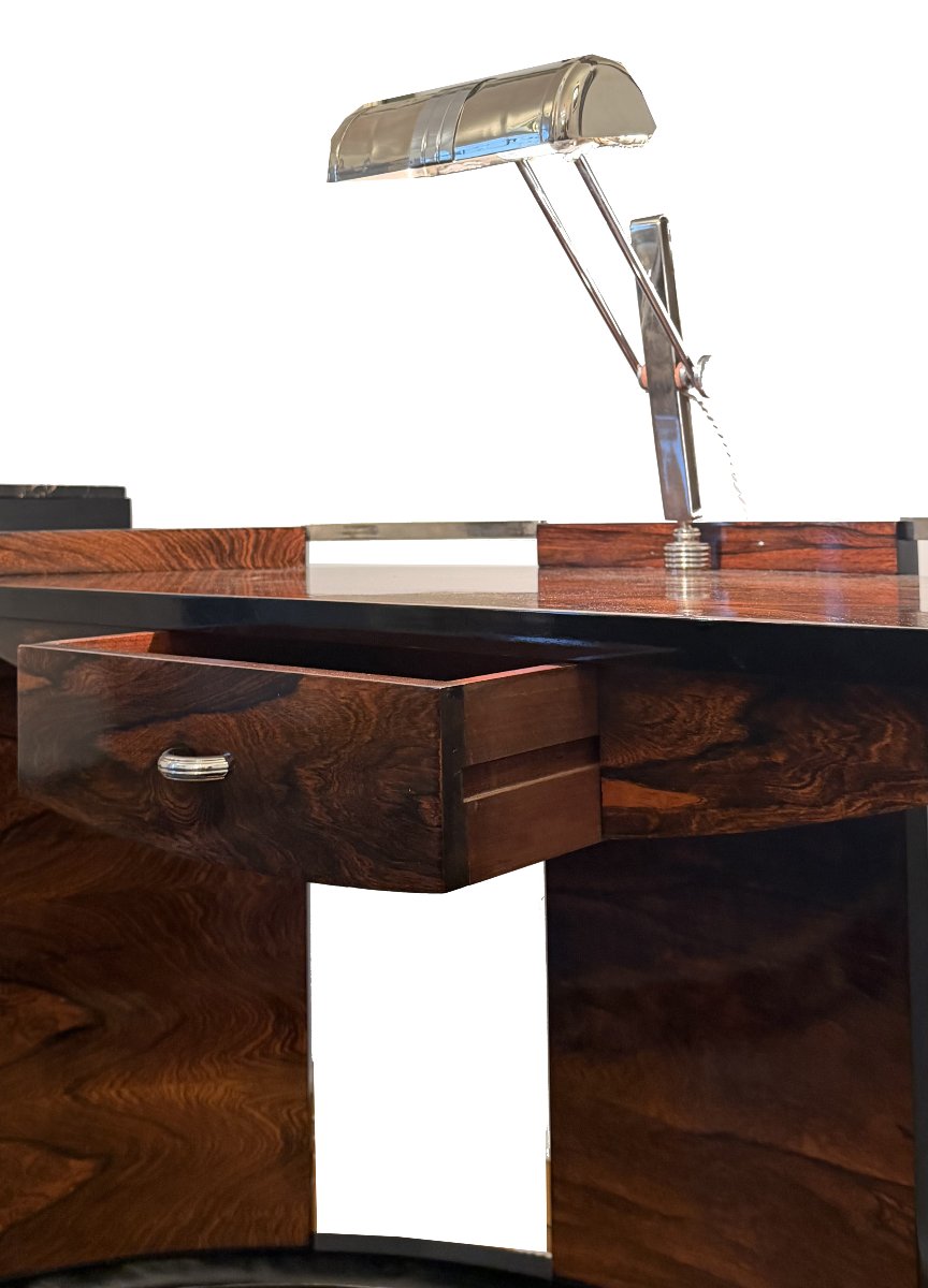 Art Deco Half-moon Desk With Built-in Lamp, France, Probably Circa 1930–1935. Rare Desk -photo-4