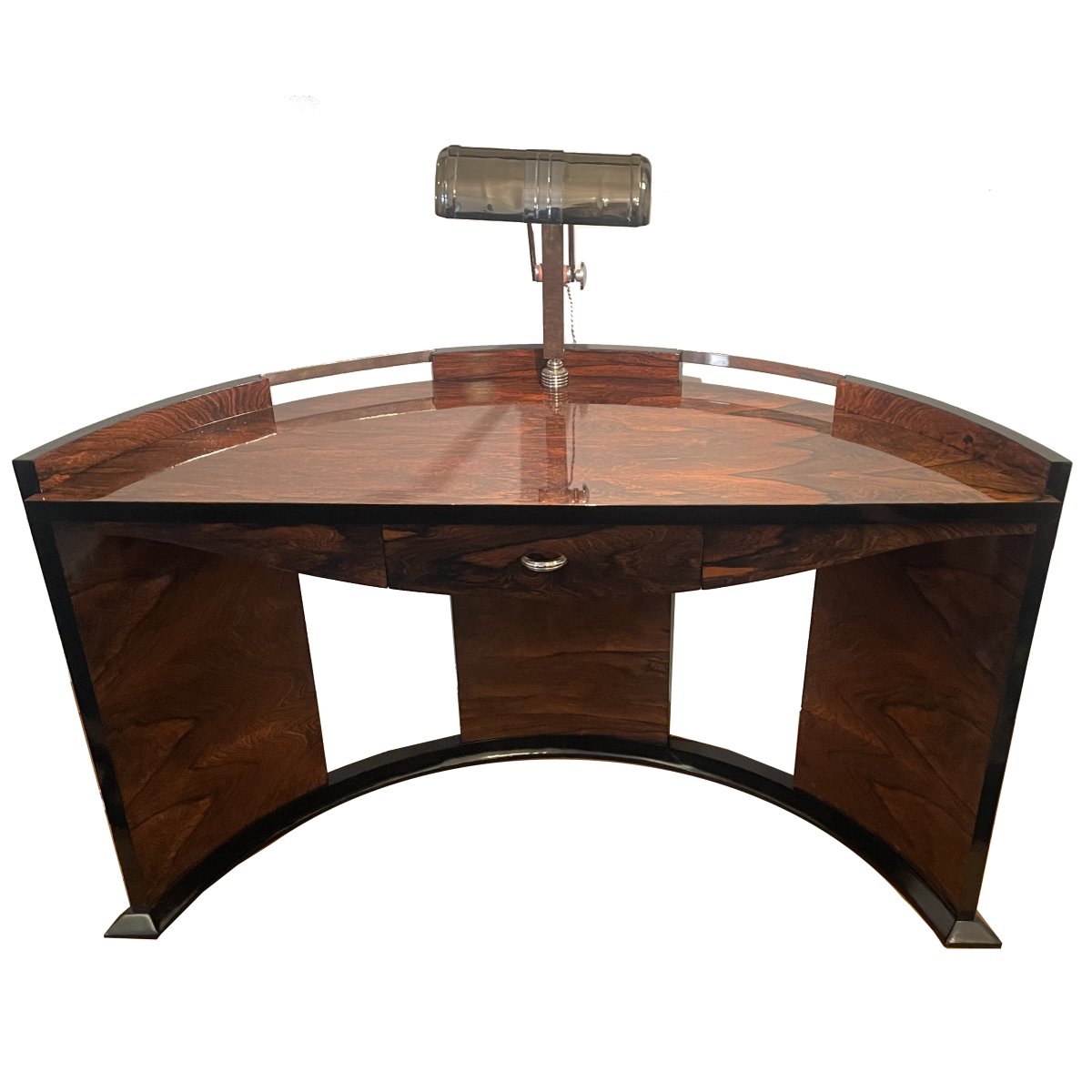 Art Deco Half-moon Desk With Built-in Lamp, France, Probably Circa 1930–1935. Rare Desk 