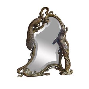 Belle Epoque Table Mirror France Circa 1890 Gold-bronzed Cast Metal 