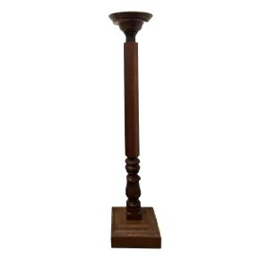  Elegant Wooden Pillar Dating From 1900: Beech Stained Mahogany Color, Upper Part Profiled