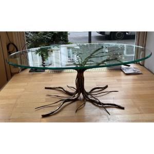 Table basse signée « Marsura » Italie vers 1970 Base en bronze en forme de racine
