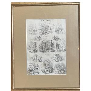 Chasse au chevreuil II, gravure sur bois signée de Max Haider, Allemagne, vers 1860.
