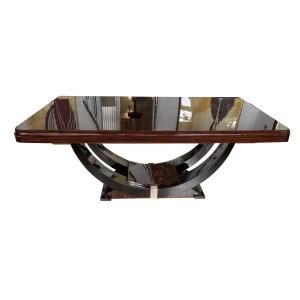 OriginalTable à manger Art déco française en macassar avec pied en forme de gondole sculptural 