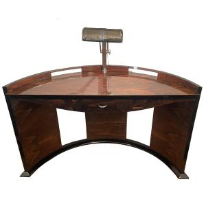 Art Deco Half-moon Desk With Built-in Lamp, France, Probably Circa 1930–1935. Rare Desk