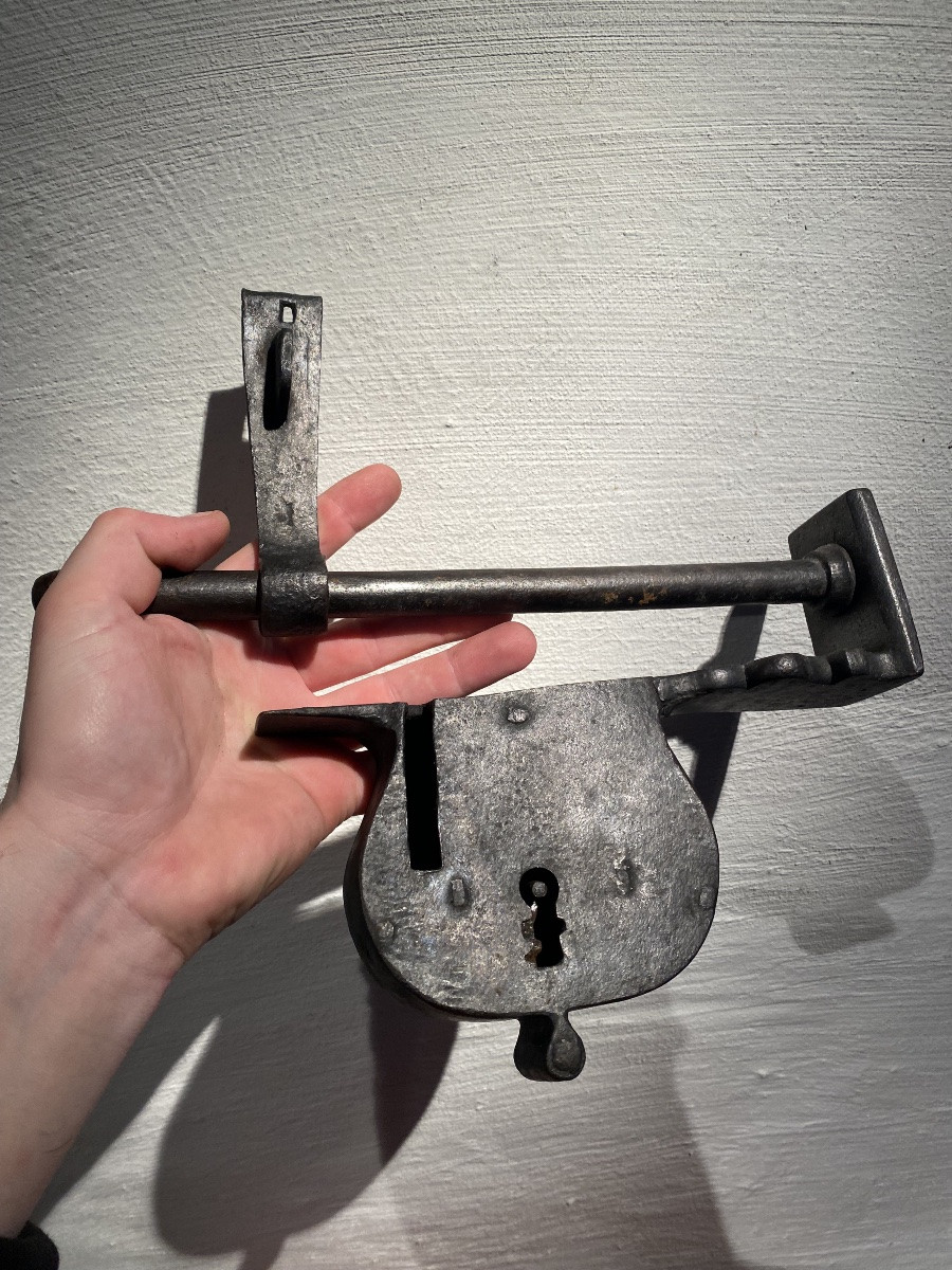 Antique Wrought Iron Lock With Original Key-photo-2